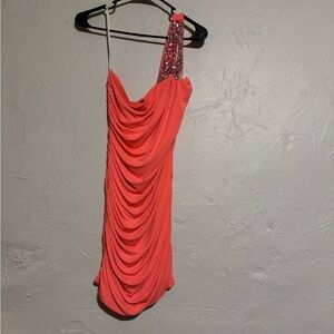 Chic One-Shoulder Coral Dress